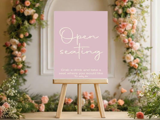 Dusky Pink Open Seating Wedding Party Sign
