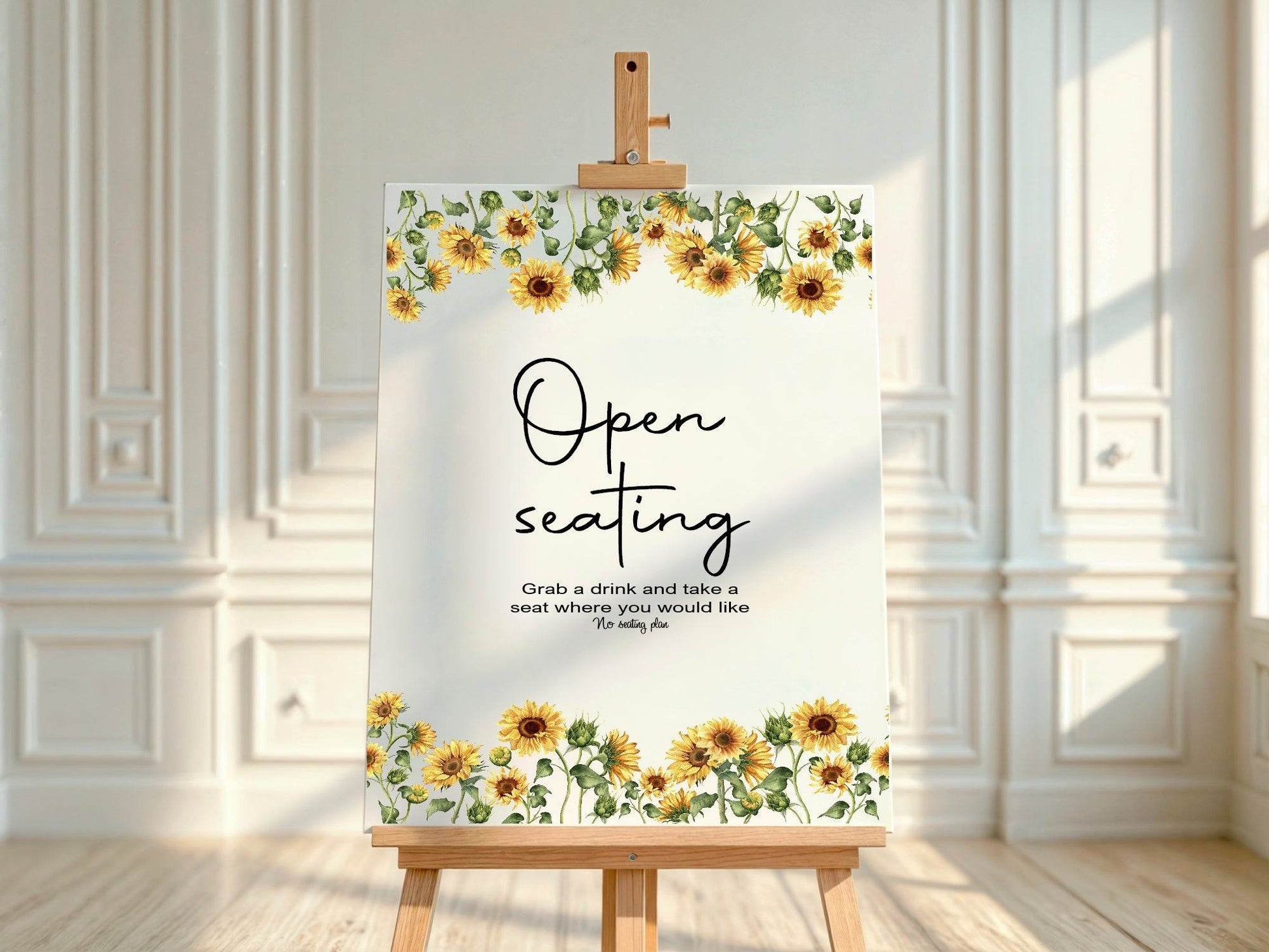 Sunflower Open Seating Wedding Party Sign