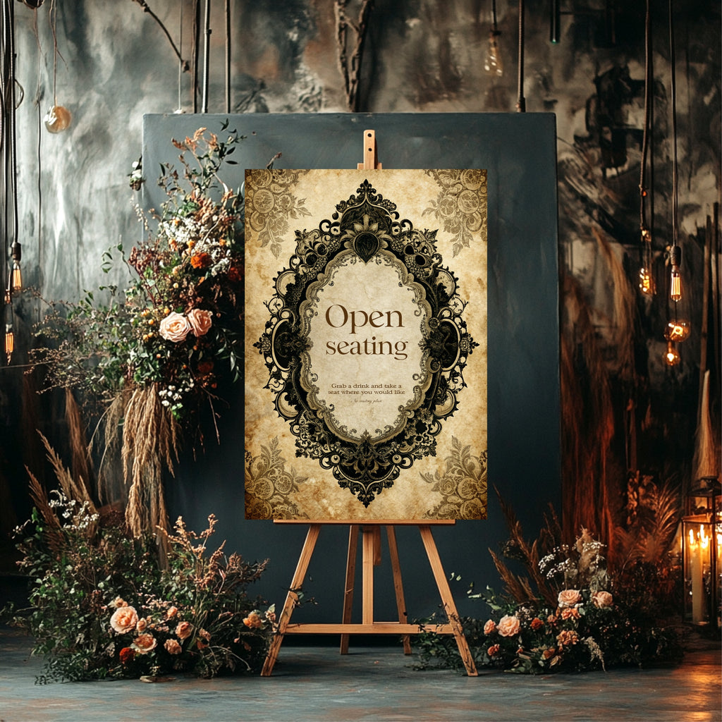 Lace Oval Frame Romantic Literature Wedding Open Seating Sign