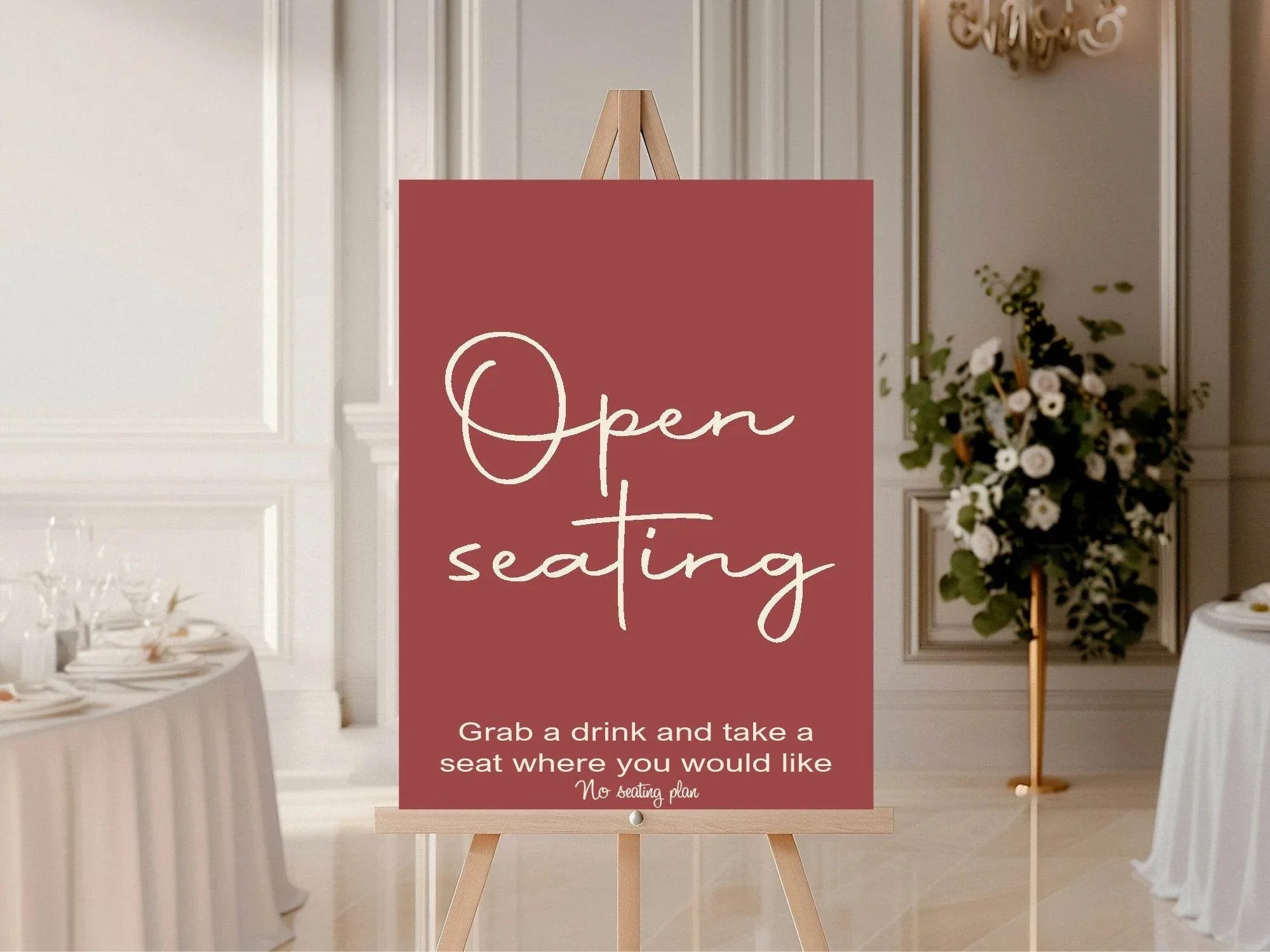 Rosewood Open Seating Wedding Party Sign - Larosier Prints