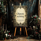 Black Lace Romantic Literature Wedding Open Seating Sign