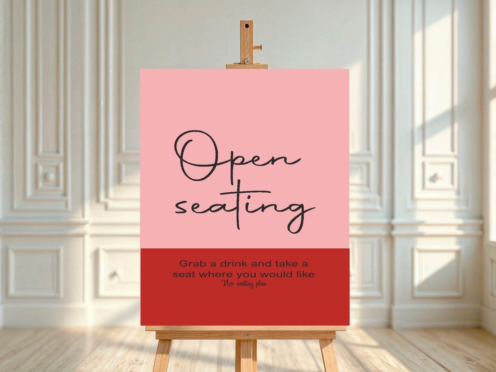 Red & Pink Open Seating Wedding Party Sign