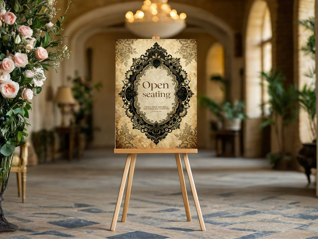 Lace Oval Frame Romantic Literature Wedding Open Seating Sign