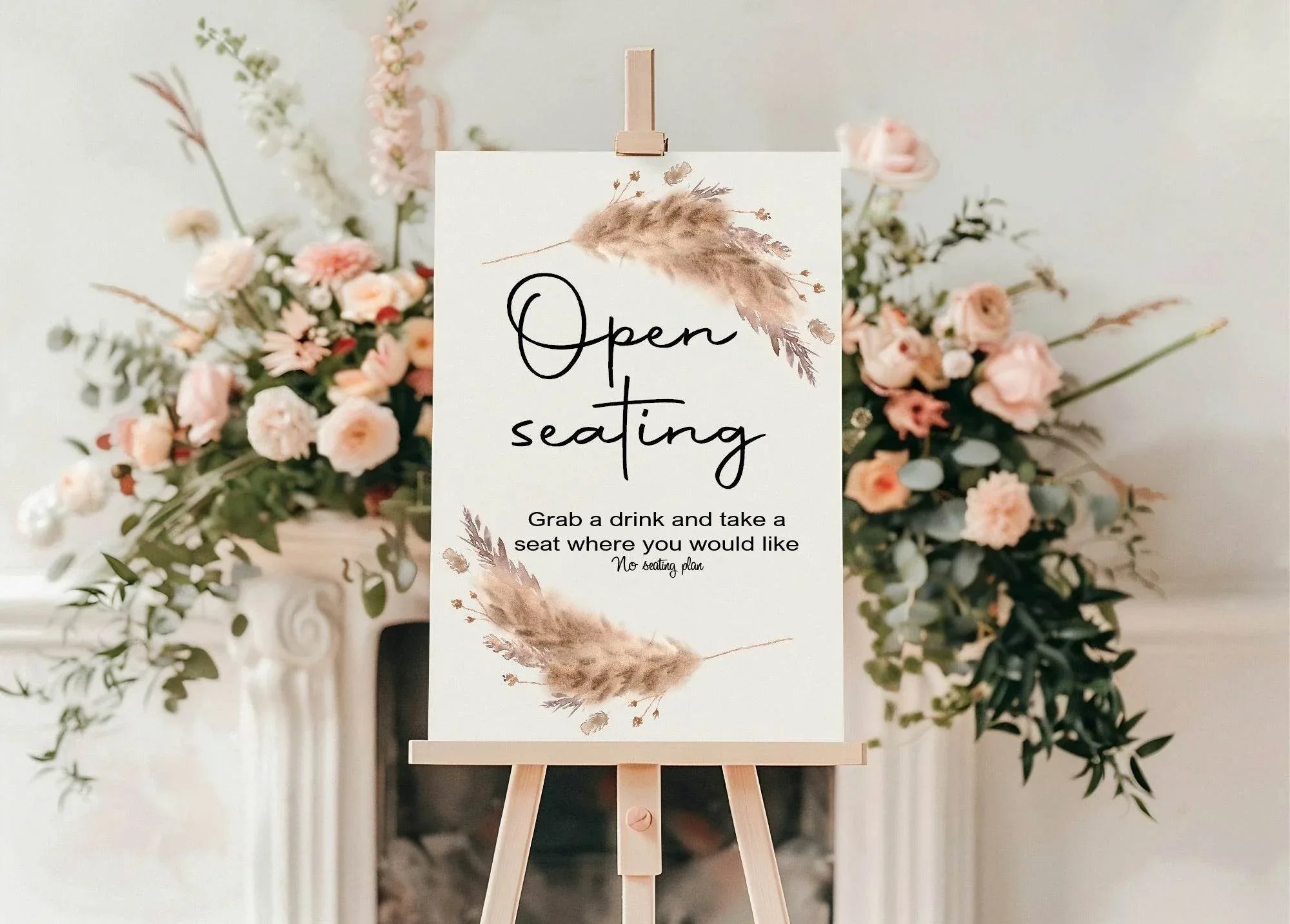 Boho Open Seating Wedding Party Sign - Larosier Prints