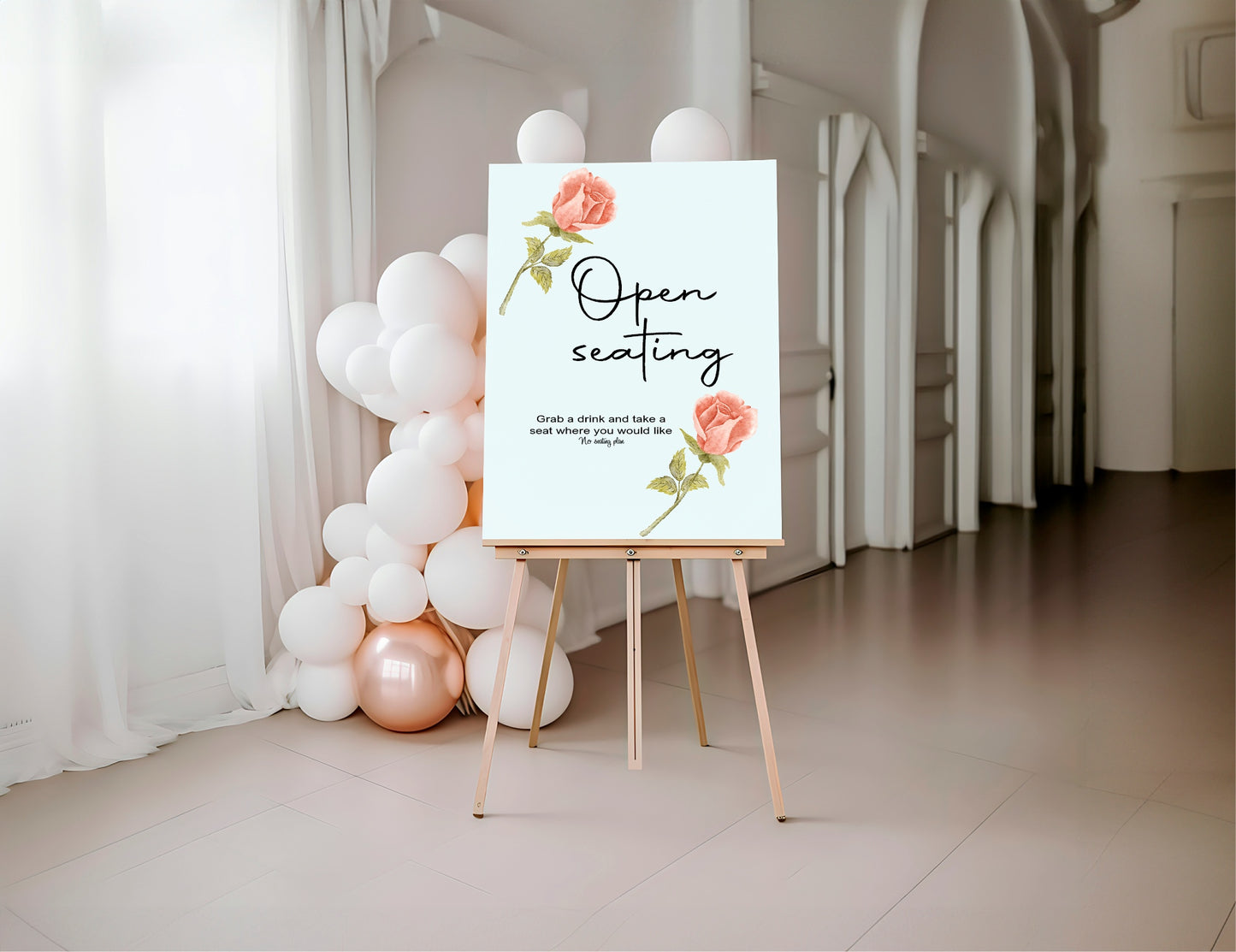 Pink Rose Open Seating Wedding Sign