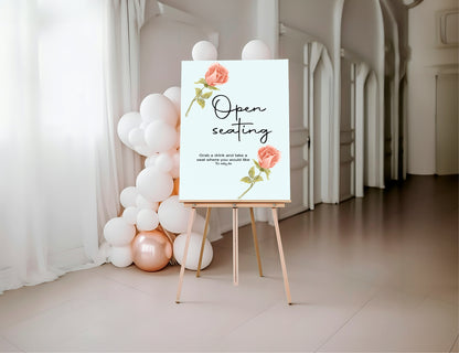 Pink Rose Open Seating Wedding Sign