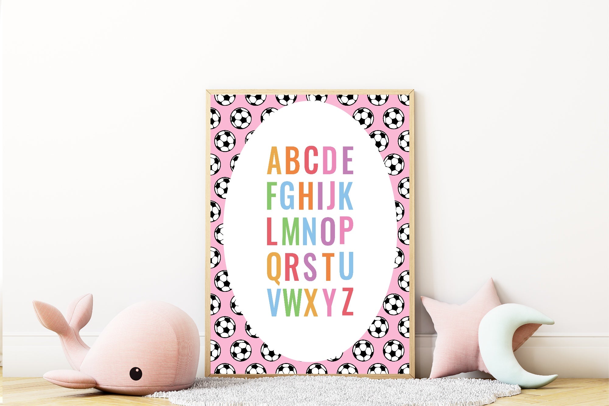 Pink Football Alphabet Poster | Educational Wall Art