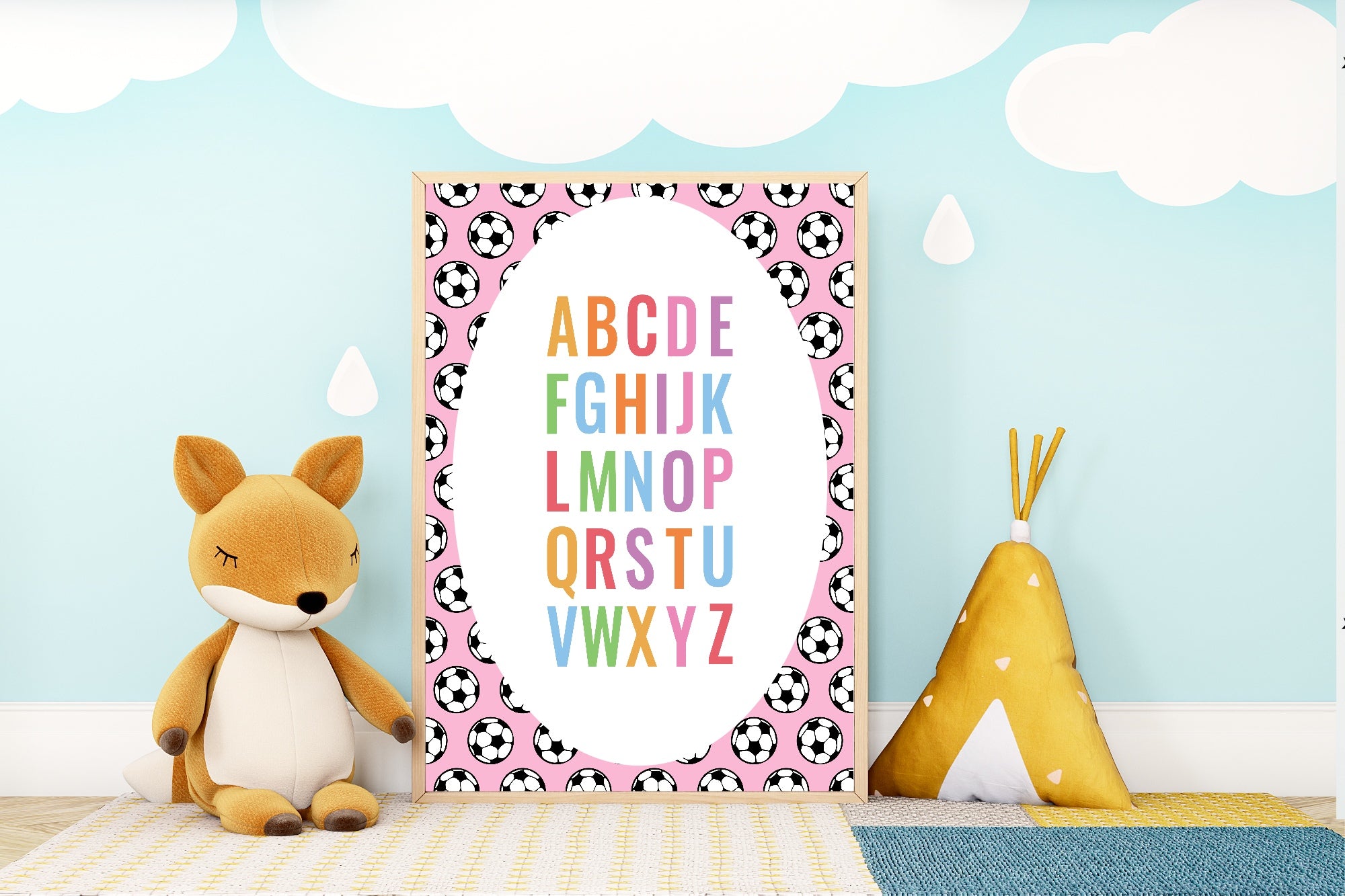 Pink Football Alphabet Poster | Educational Wall Art