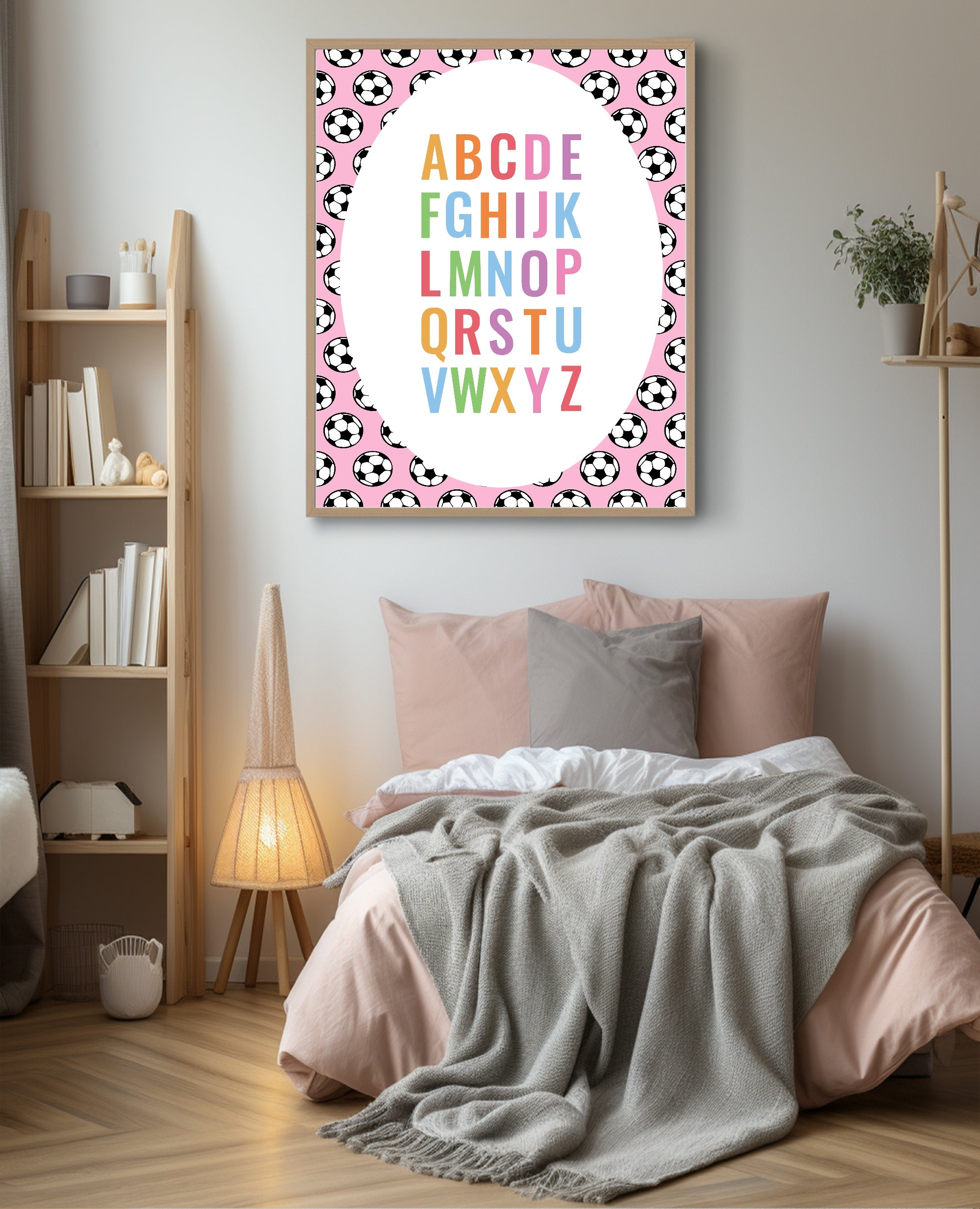 Pink Football Alphabet Poster | Educational Wall Art