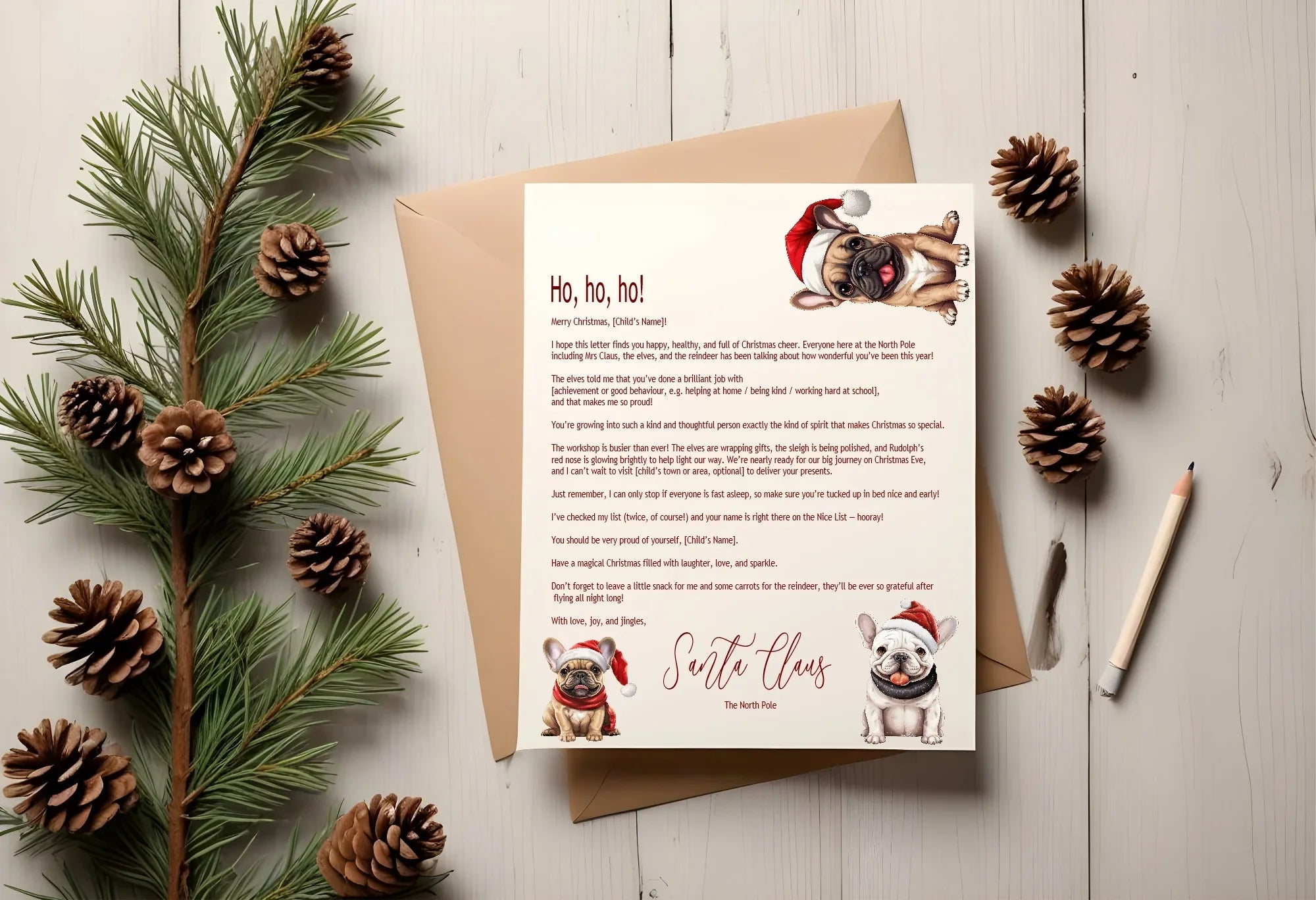 Christmas French Bulldog Letter to Santa Kit inc Personalised Forever Print - Larosier Prints