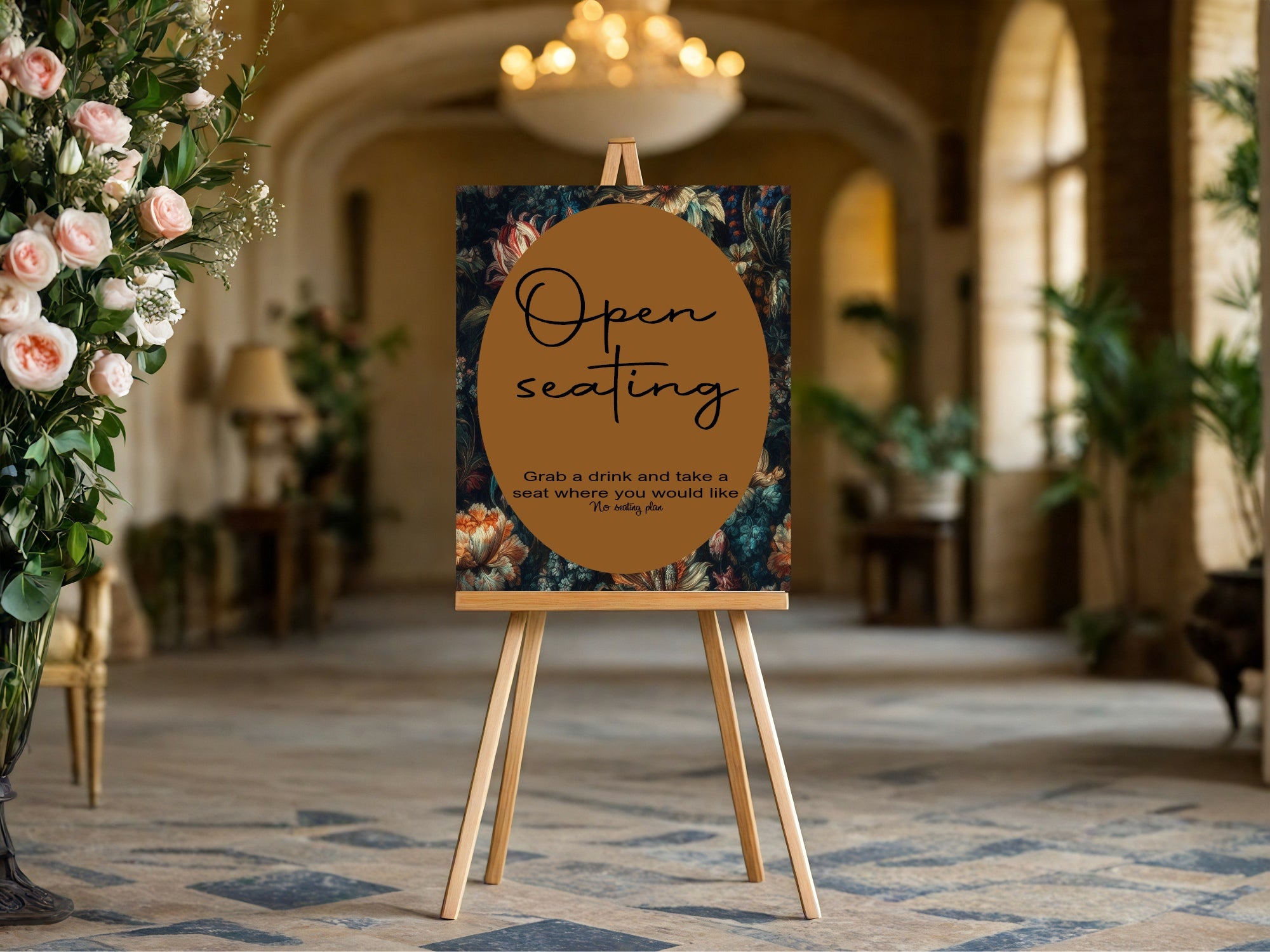 Moody Floral Wedding Unplugged Sign