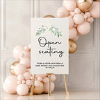 Green & White Rose Open Seating Wedding Party Sign - Larosier Prints