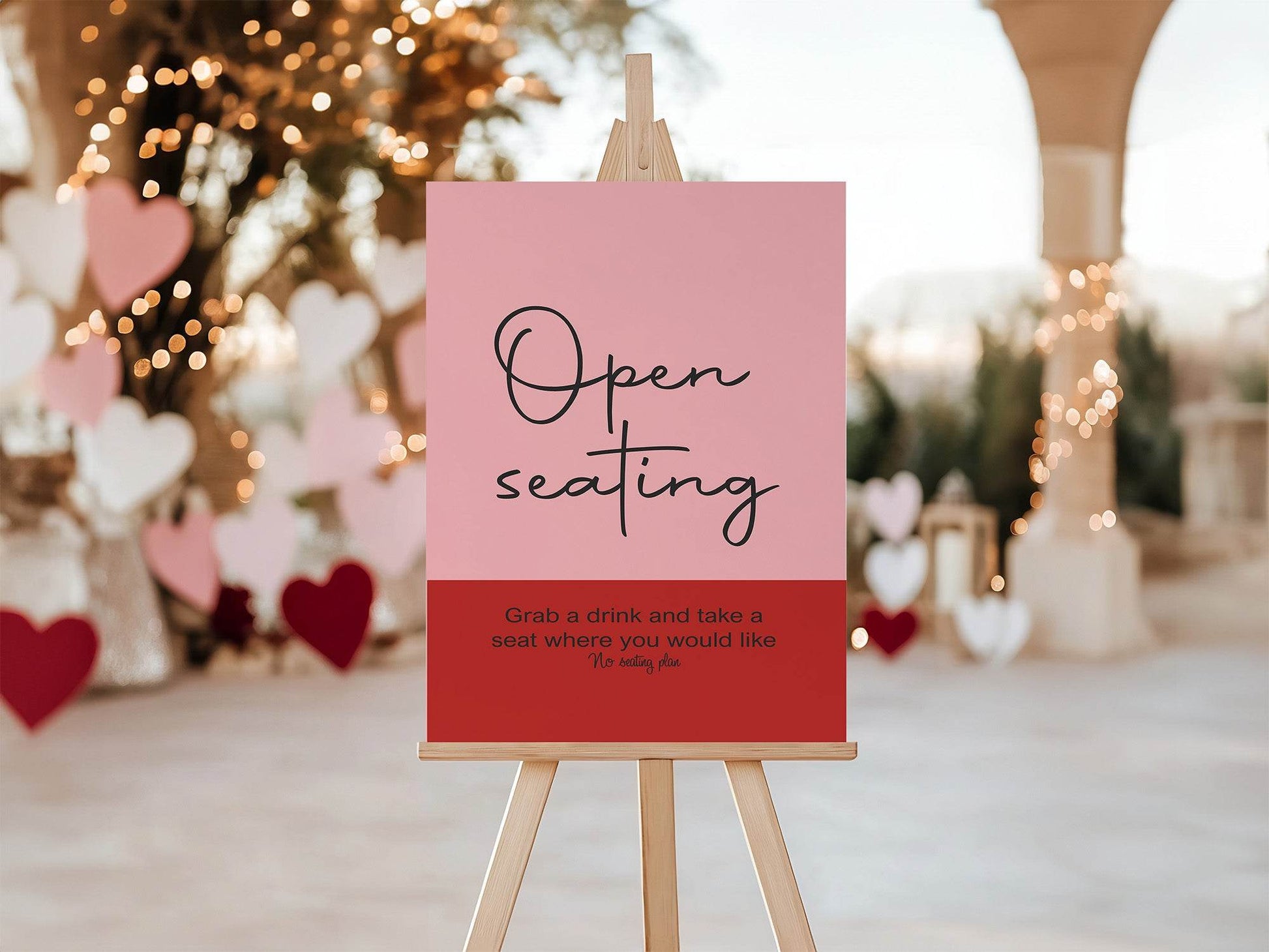 Red & Pink Open Seating Wedding Party Sign