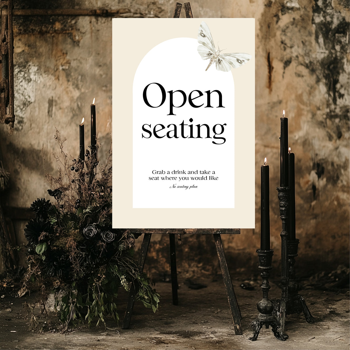 Moth open seating sign