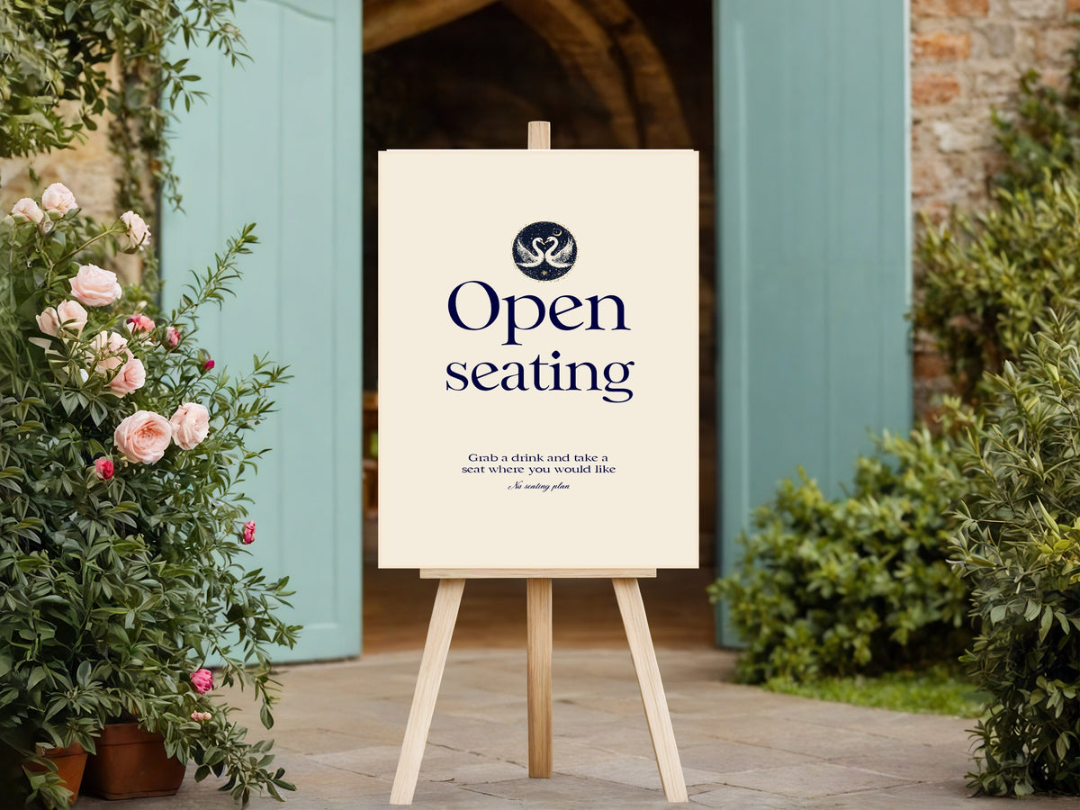 Celestial Swan wedding open seating sign