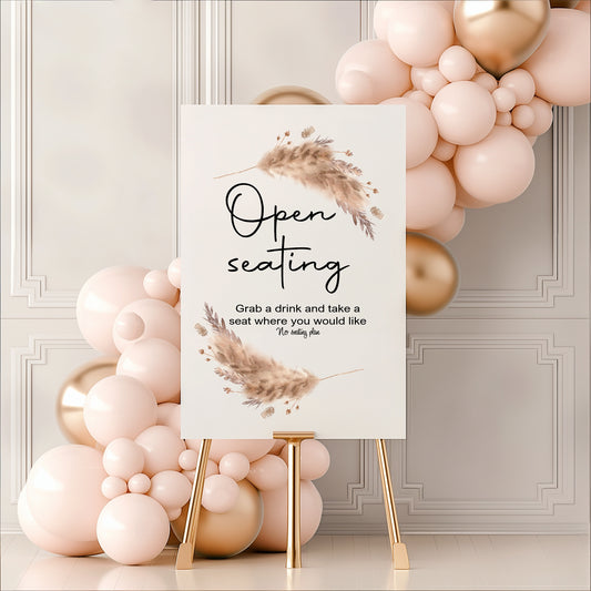 Boho Open Seating Wedding Party Sign