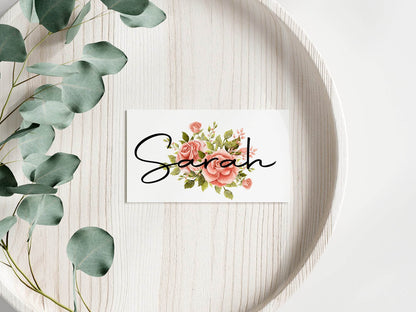 Pink Rose Wedding Place Cards | Pack of 10 | Flat Design