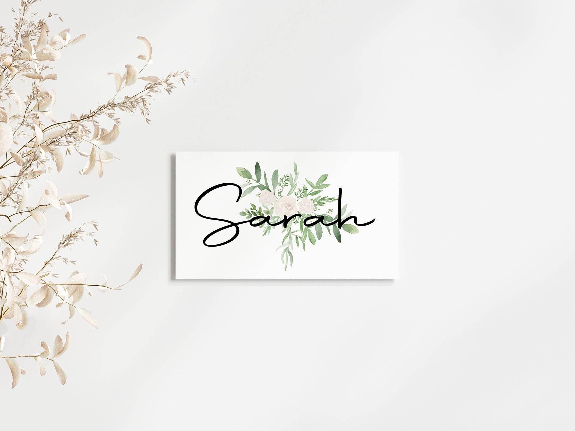 Green & White Rose Wedding Place Cards | Pack of 10 | Flat Design - Larosier Prints