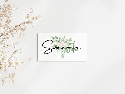 Green & White Rose Wedding Place Cards | Pack of 10 | Flat Design