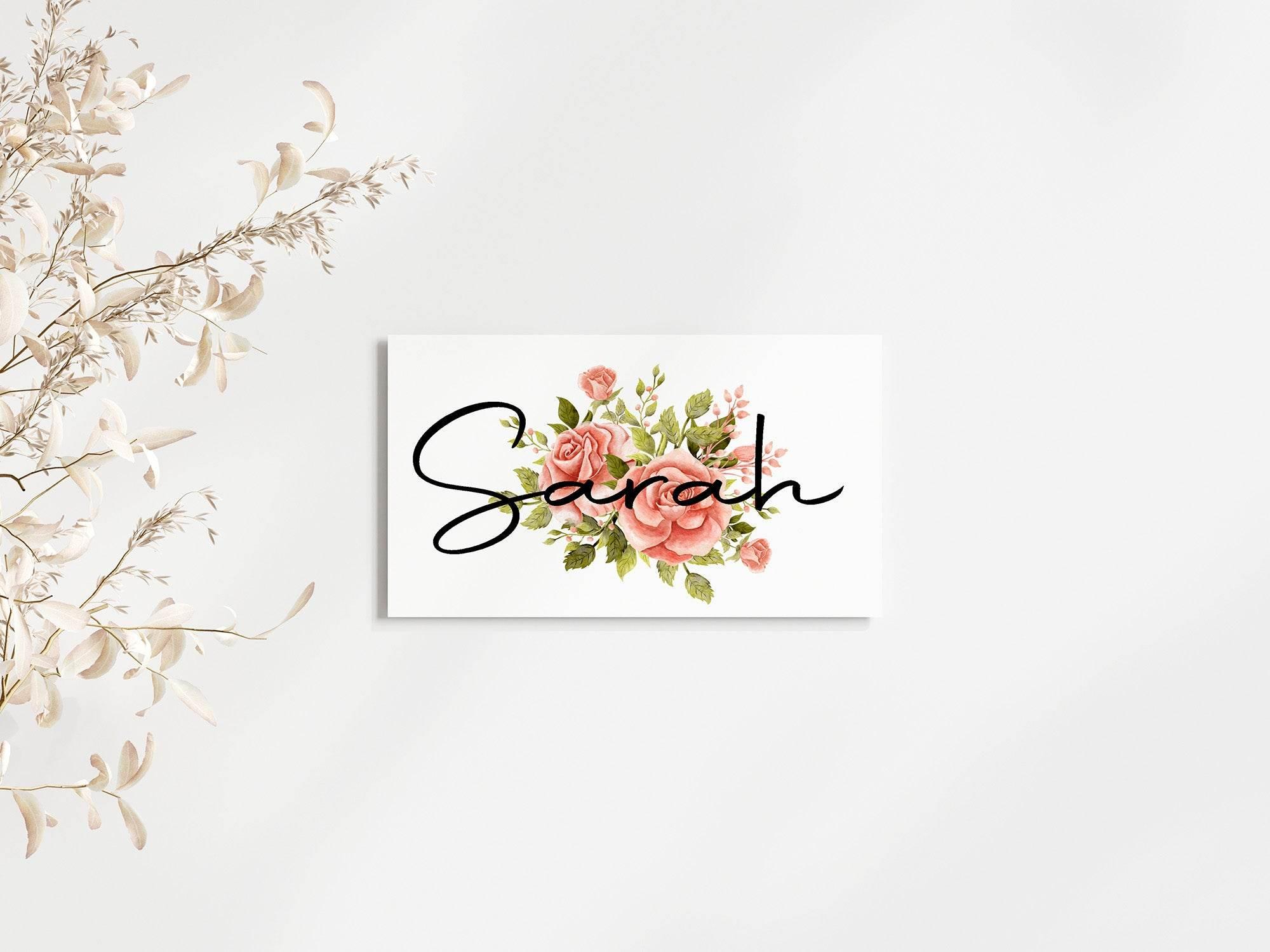 Pink Rose Wedding Place Cards | Pack of 10 | Flat Design - Larosier Prints