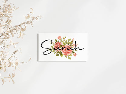 Pink Rose Wedding Place Cards | Pack of 10 | Flat Design