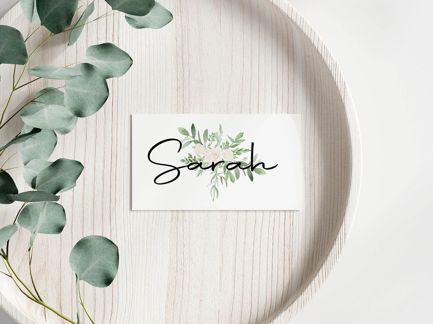 Green & White Rose Wedding Place Cards | Pack of 10 | Flat Design