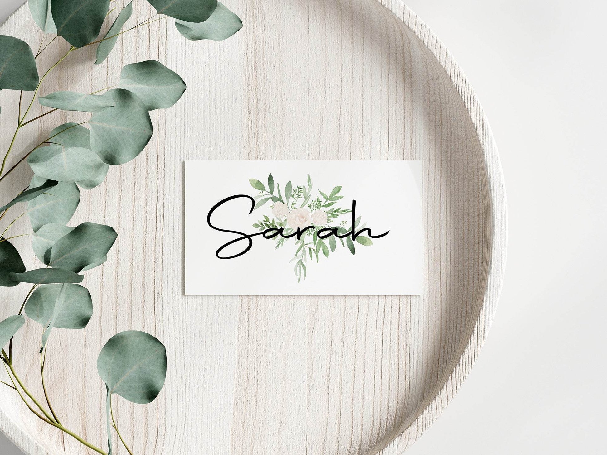 Green & White Rose Wedding Place Cards | Pack of 10 | Flat Design