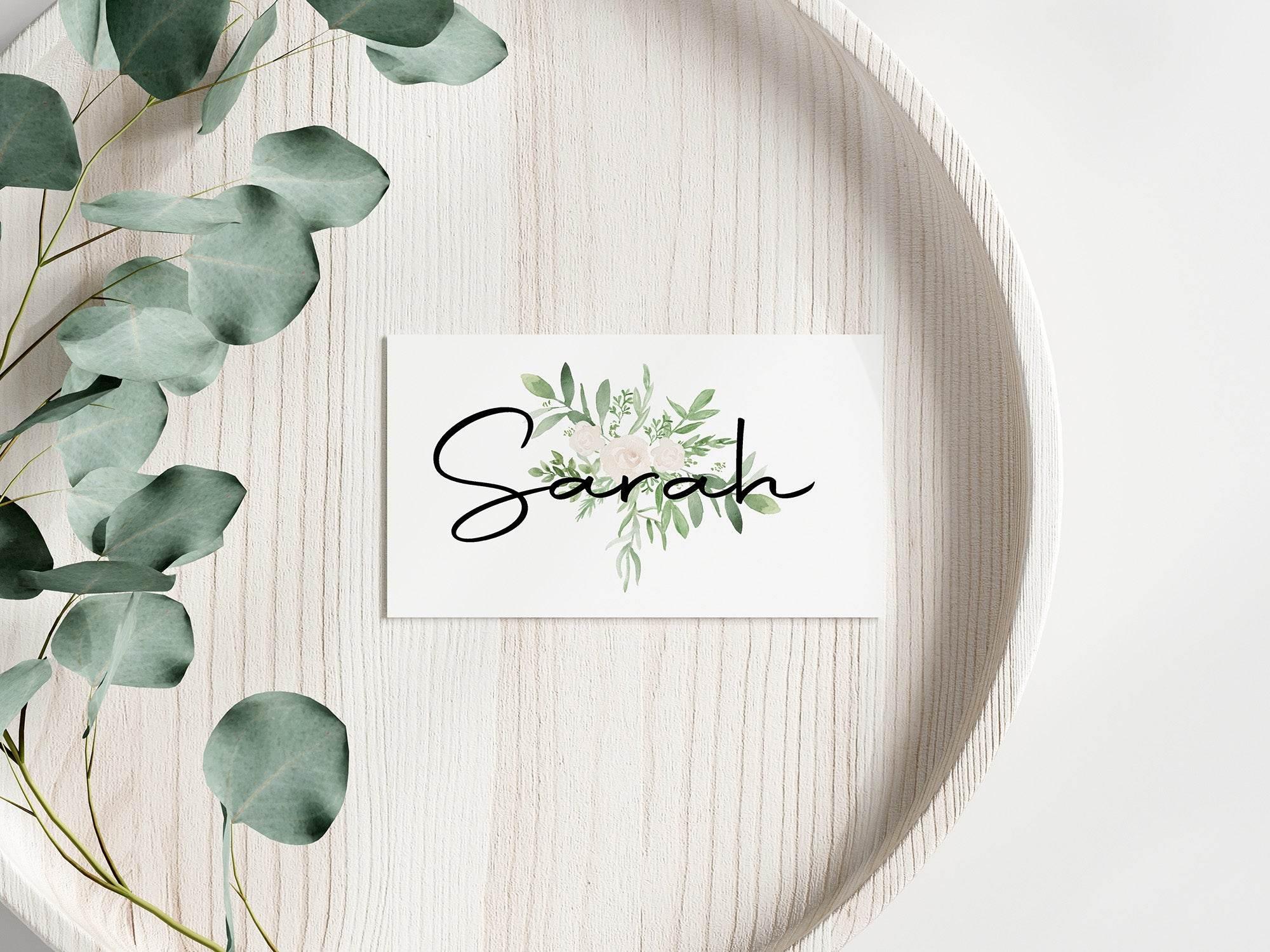 Green & White Rose Wedding Place Cards | Pack of 10 | Flat Design - Larosier Prints