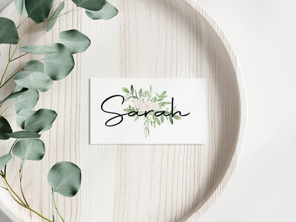 Green & White Rose Wedding Place Cards | Pack of 10 | Flat Design