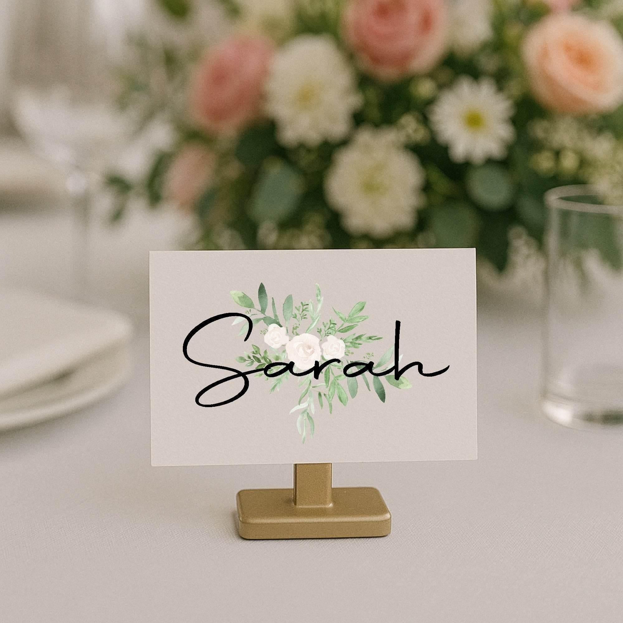 Green & White Rose Wedding Place Cards | Pack of 10 | Flat Design - Larosier Prints