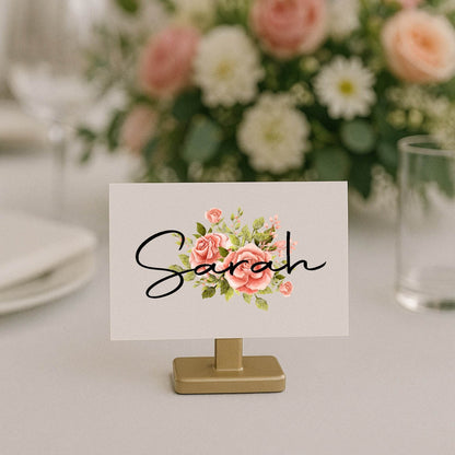 Pink Rose Wedding Place Cards | Pack of 10 | Flat Design