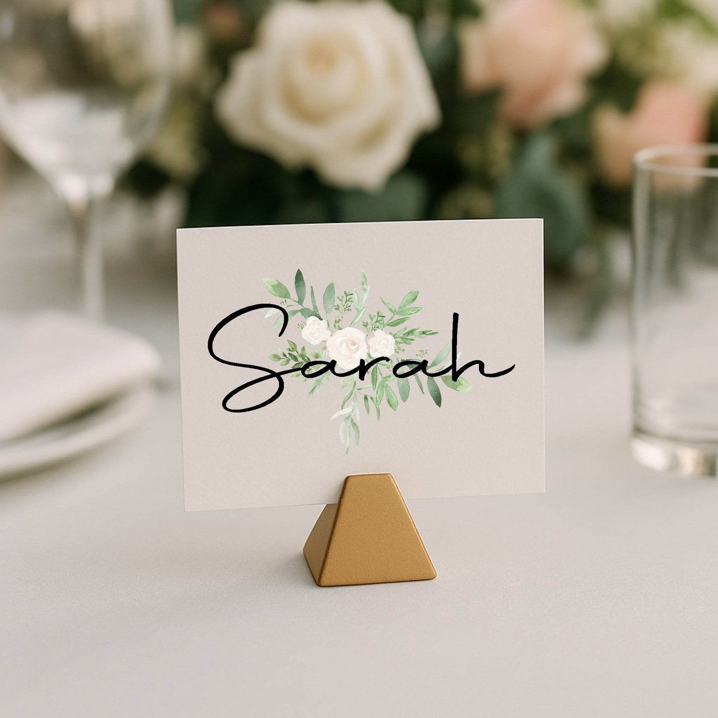Green & White Rose Wedding Place Cards | Pack of 10 | Flat Design