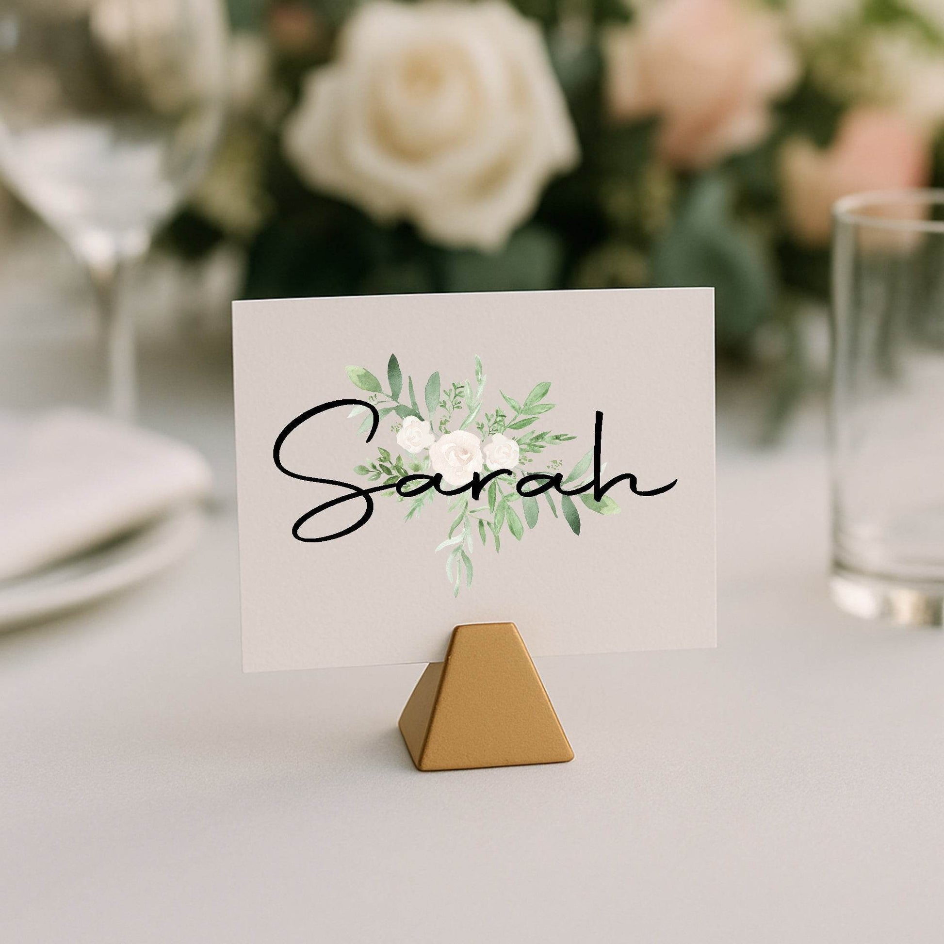 Green & White Rose Wedding Place Cards | Pack of 10 | Flat Design