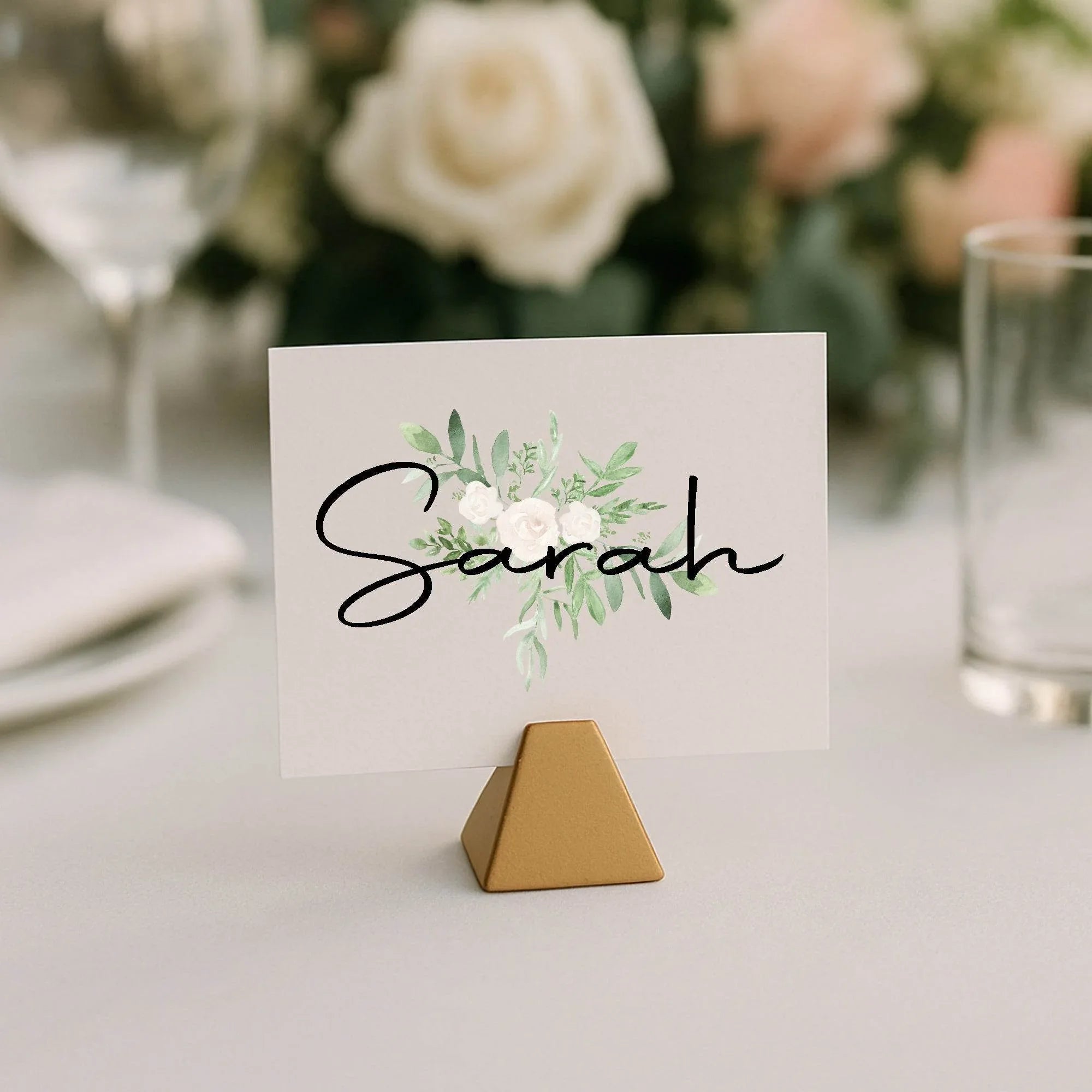 Green & White Rose Wedding Place Cards | Pack of 10 | Flat Design - Larosier Prints