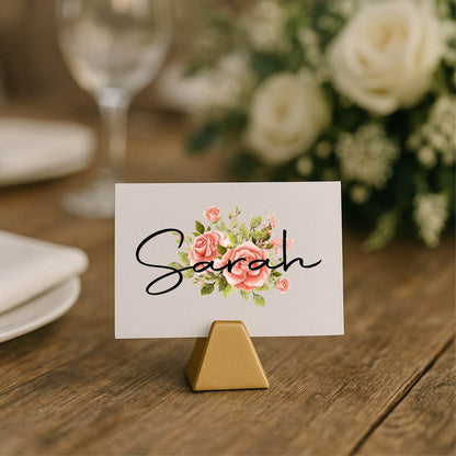 Pink Rose Wedding Place Cards | Pack of 10 | Flat Design