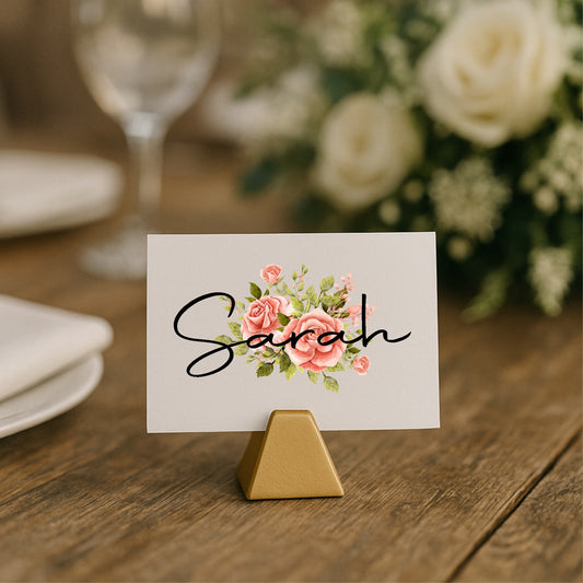 Pink Rose Wedding Place Cards | Pack of 10 | Flat Design
