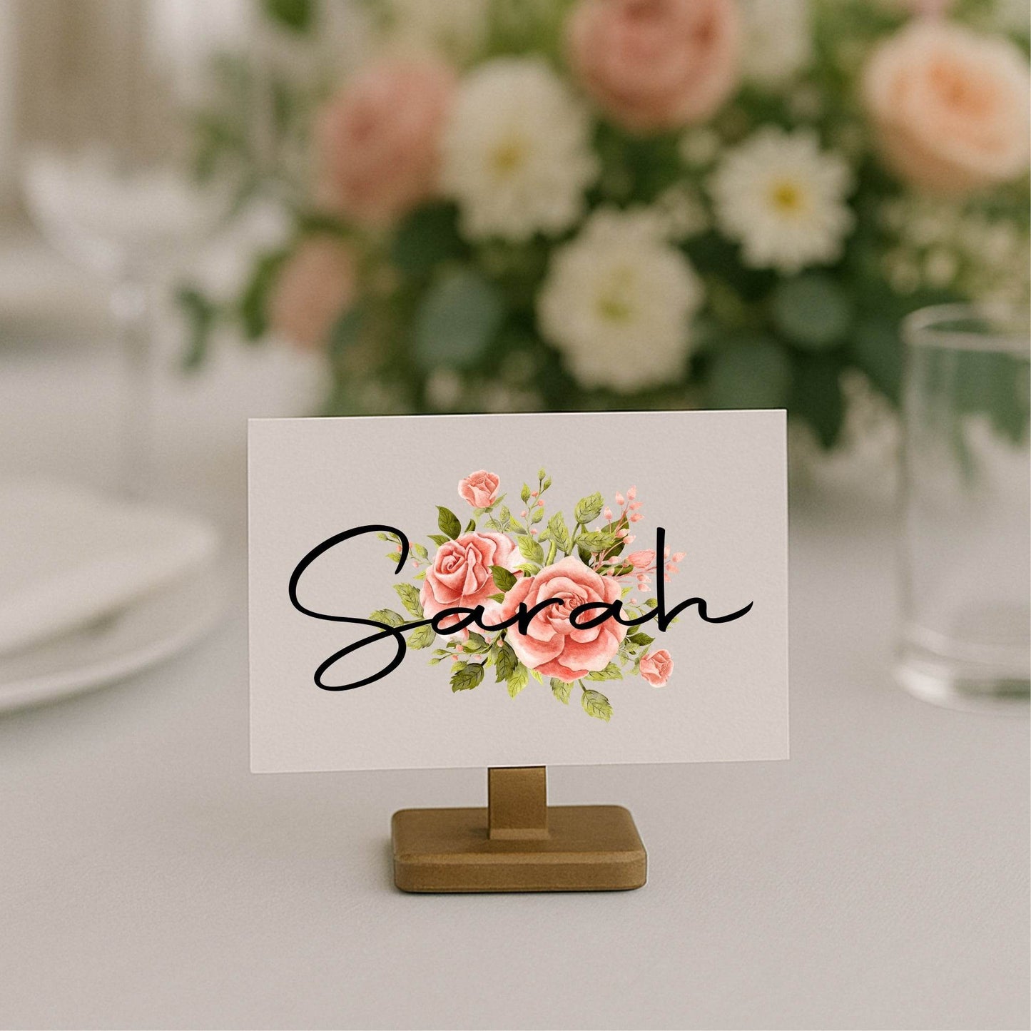 Pink Rose Wedding Place Cards | Pack of 10 | Flat Design