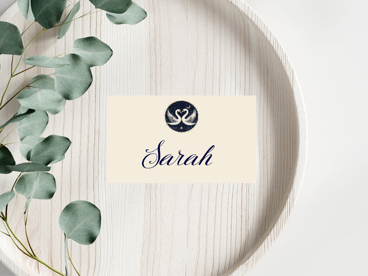 Celestial Swan wedding place cards detail