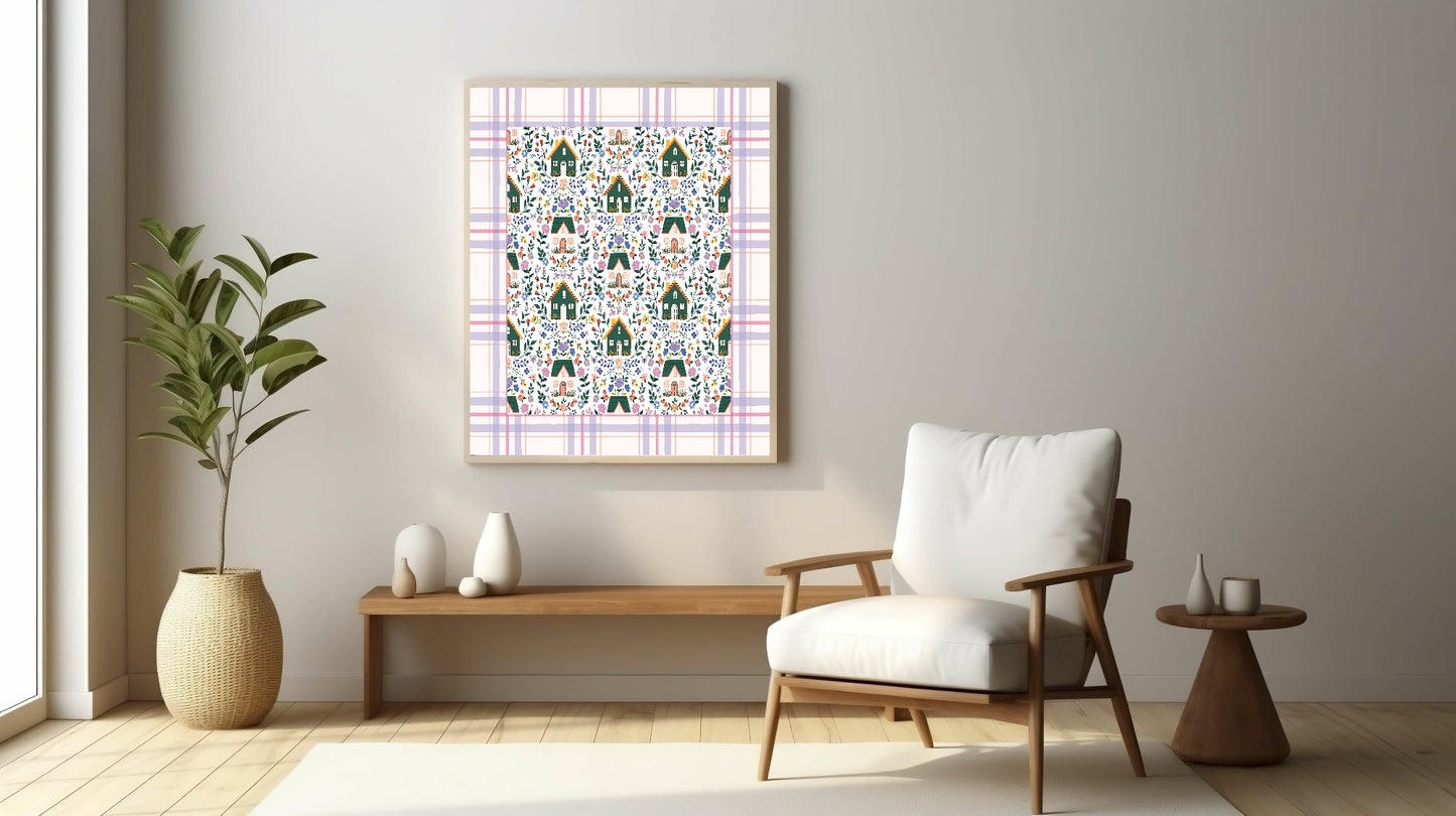 Floral Country Home Pattern Print | Botanical Design