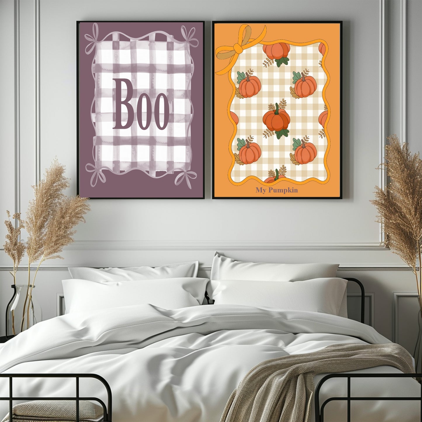 My Pumpkin Print | Autumn Wall Art | Pumpkin Pattern & Checkered Background