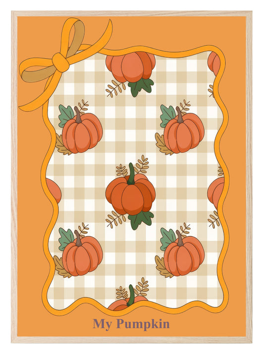 My Pumpkin Print | Autumn Wall Art | Pumpkin Pattern & Checkered Background