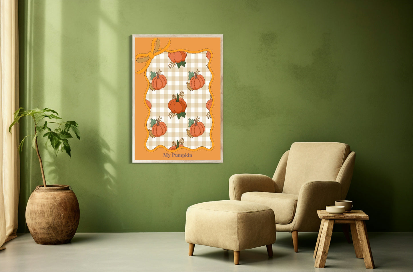 My Pumpkin Print | Autumn Wall Art | Pumpkin Pattern & Checkered Background