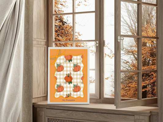 My Pumpkin Print | Autumn Wall Art | Pumpkin Pattern & Checkered Background