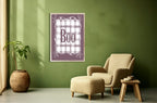 Boo Checkered Print | Halloween Wall Art | Purple Background & Round Border - Larosier Prints