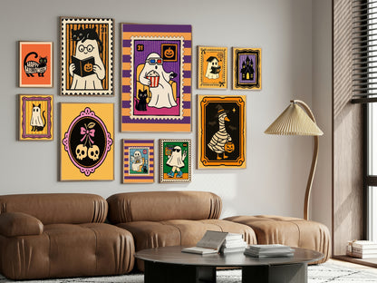 Ghost Music Print | Cool Halloween Wall Art | Orange & Green