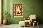 Ghost Cat Print | Halloween Wall Art | Orange Stripes & Purple Border - Larosier Prints