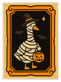 Halloween Goose Print | Spooky Wall Art | Black Background | Orange Border - Larosier Prints