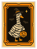 Halloween Goose Print | Spooky Wall Art | Black Background | Orange Border - Larosier Prints