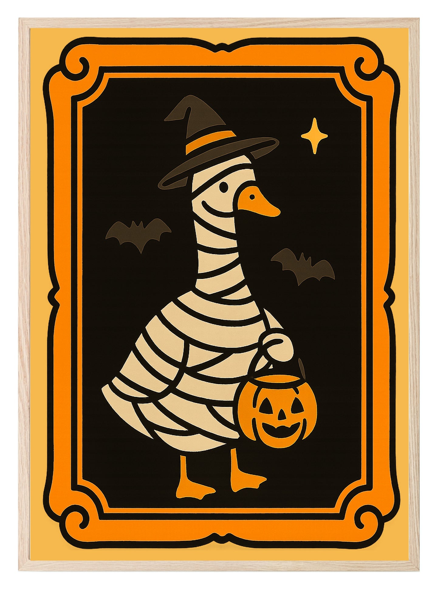 Halloween Goose Print | Spooky Wall Art | Black Background | Orange Border