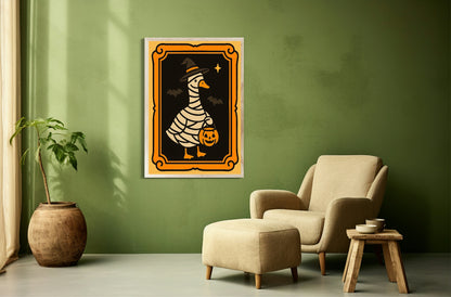 Halloween Goose Print | Spooky Wall Art | Black Background | Orange Border